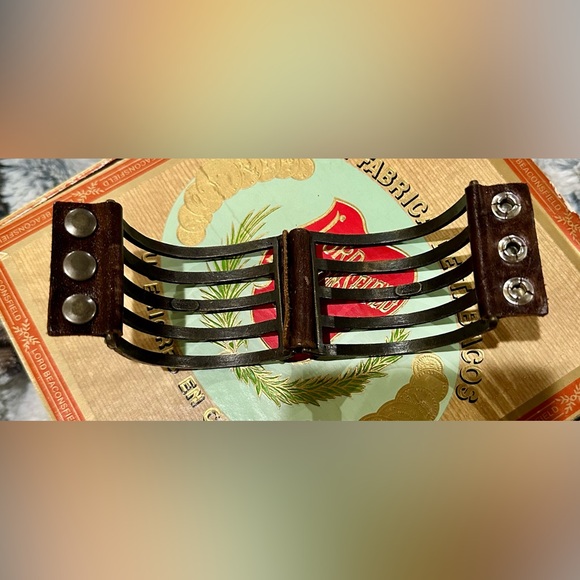 EUC by Rebel Designs. 5-Bar, Metal, African Turquoise, Vintage Leather, Bracelet - Picture 9 of 11